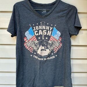 Women’s Zion Johnny Cash The Man in Black Flag Gray T-Shirt Sz. Medium